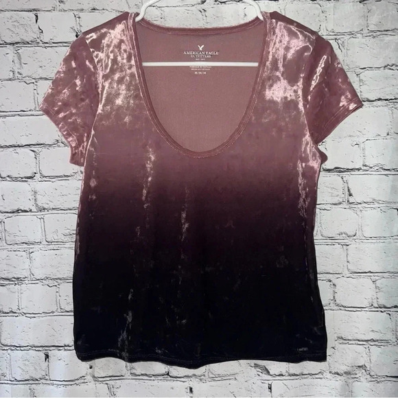 American Eagle Y2K Purple Ombré Velvet Scoop‎ Neck Tee - Picture 1 of 7